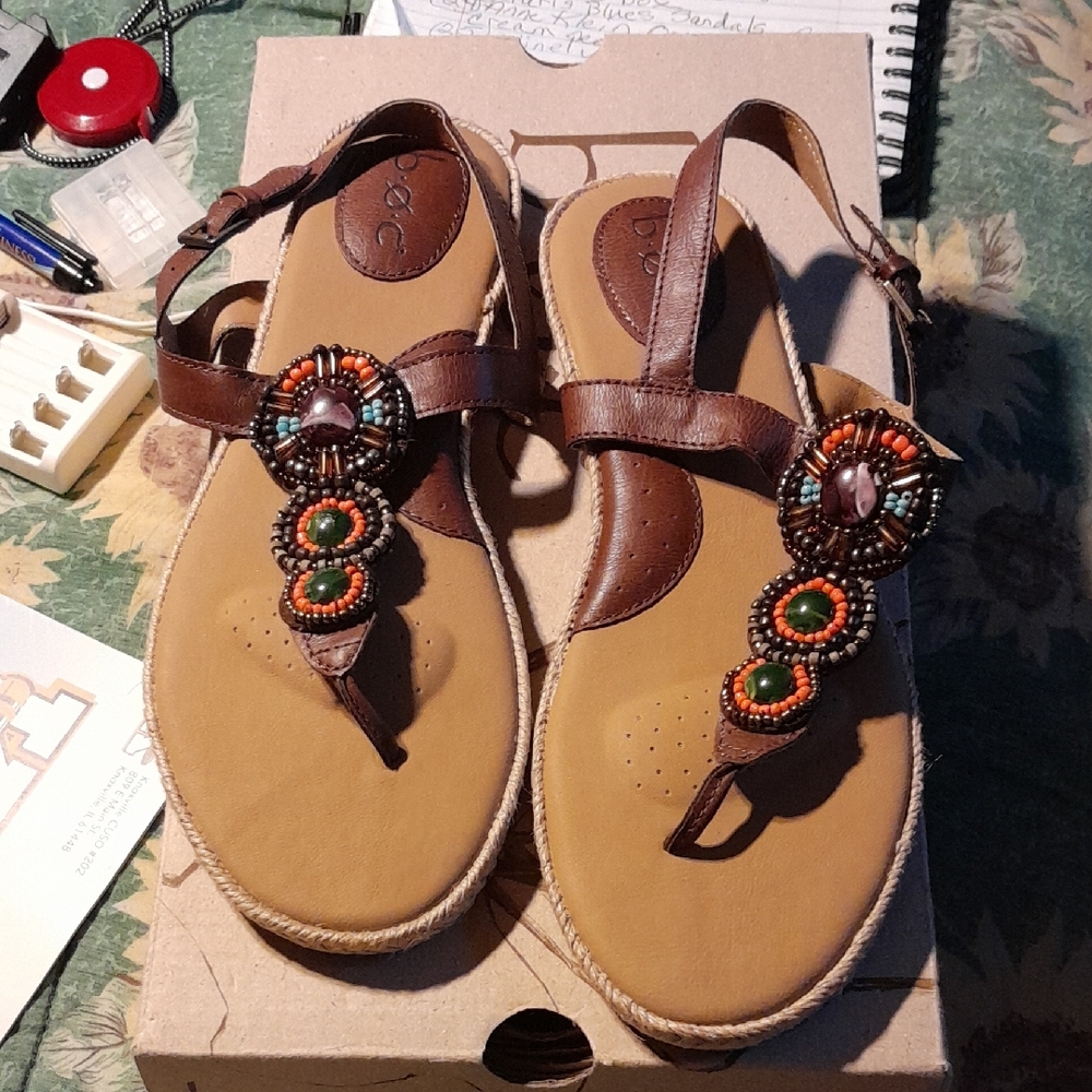 b.o.c. Tan and Brown Beaded Sandals NWB Size 10 M New